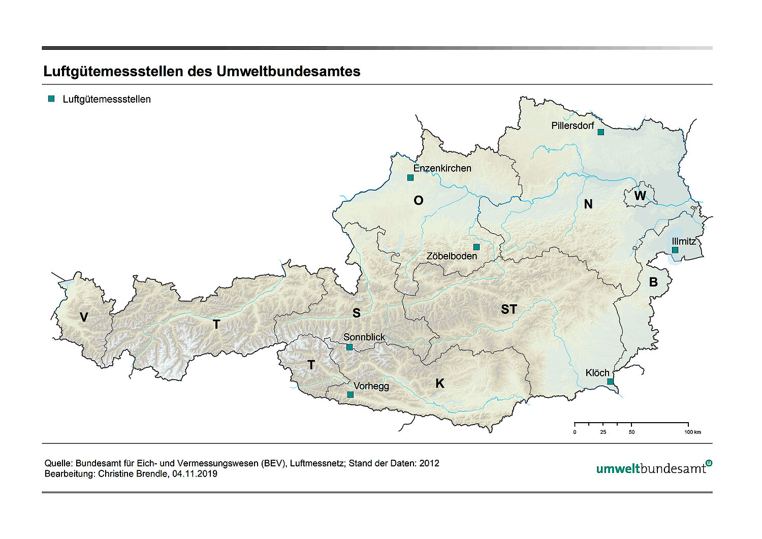 Karte der Luftgütemessstellen in Österreich