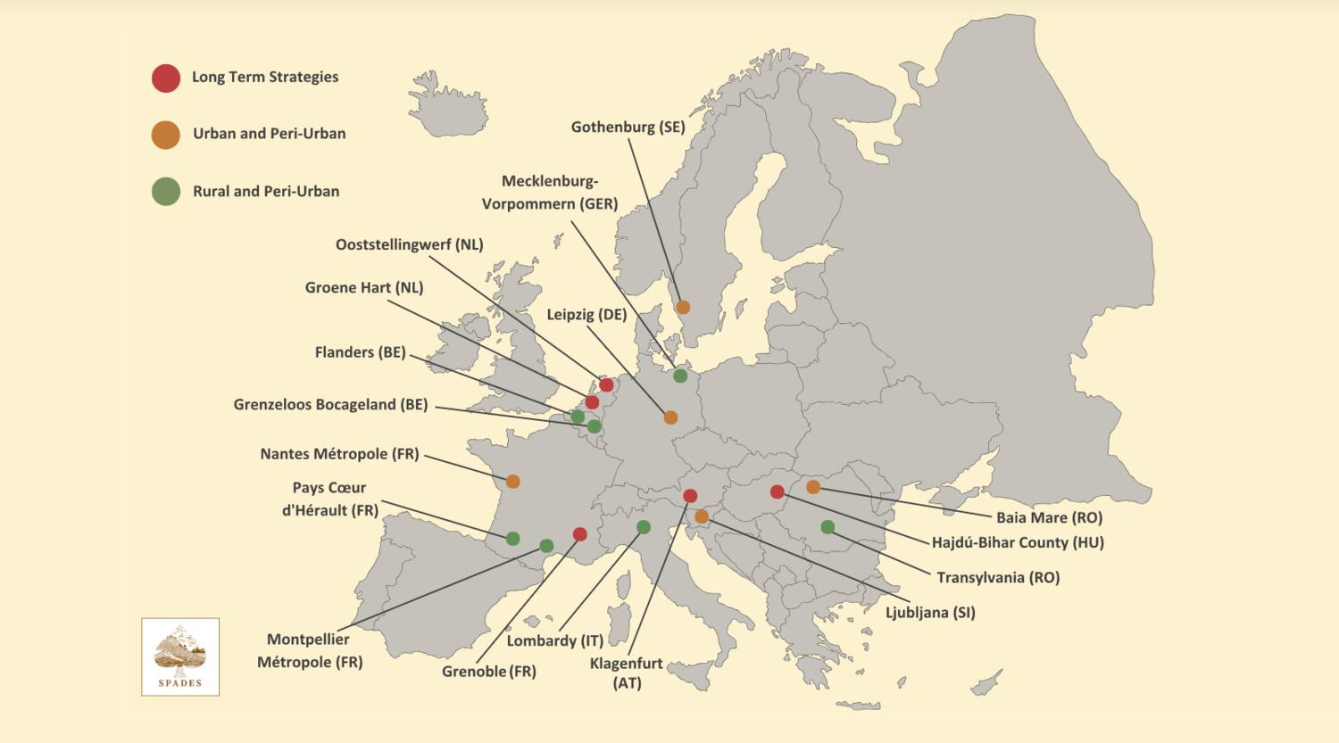 Europakarte mit den SPADES Pilotregionen