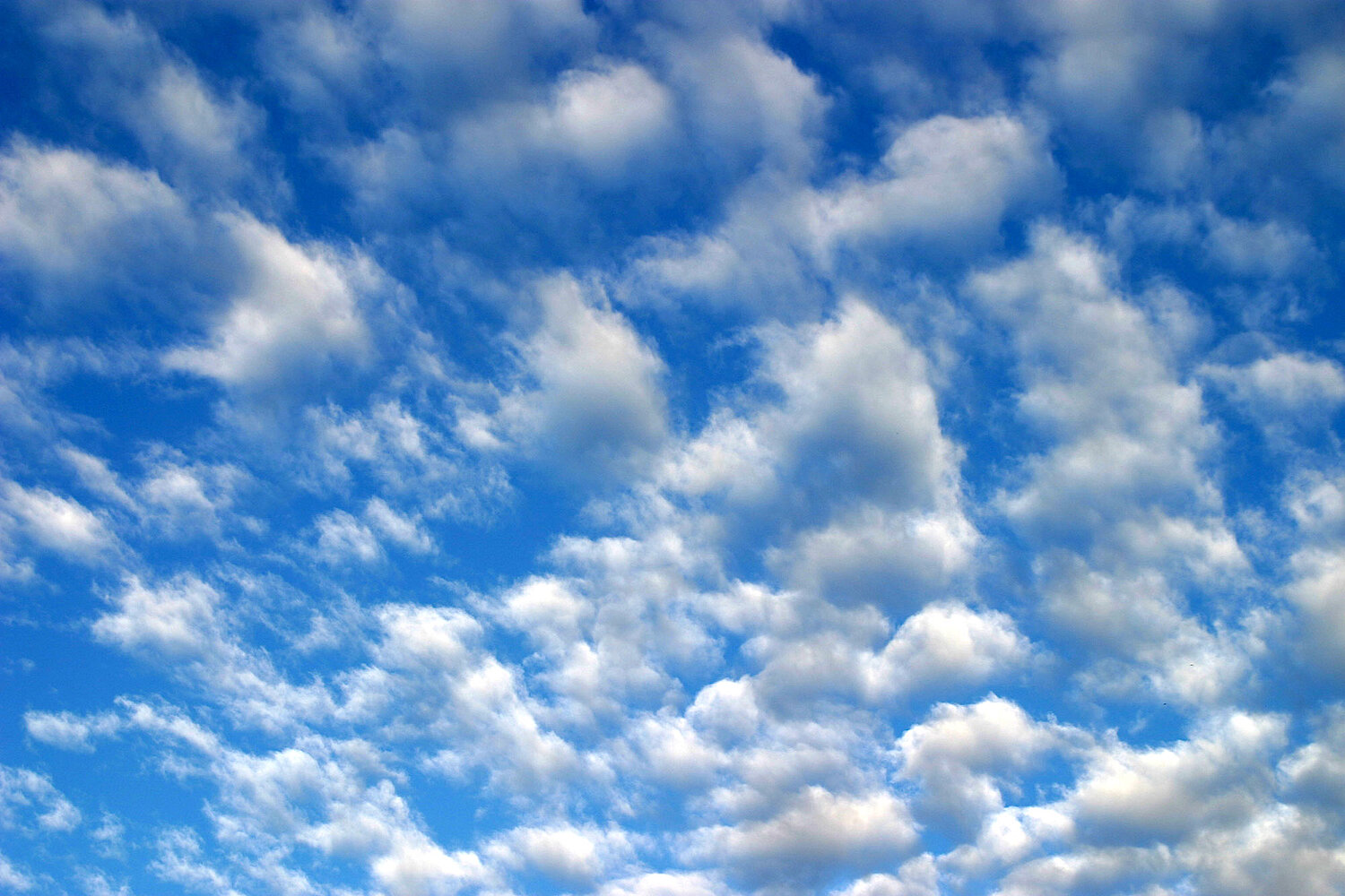 Foto blauer Himmel mit vielen, kleinen Wolken 