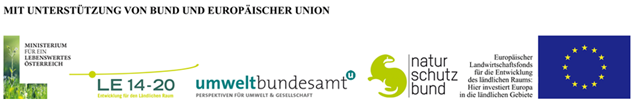 Logos von BMNT, Entwicklung für den ländlichen Raum, Umweltbundesamt, Naturschutzbund und Europäischer Landwirtschaftsfond