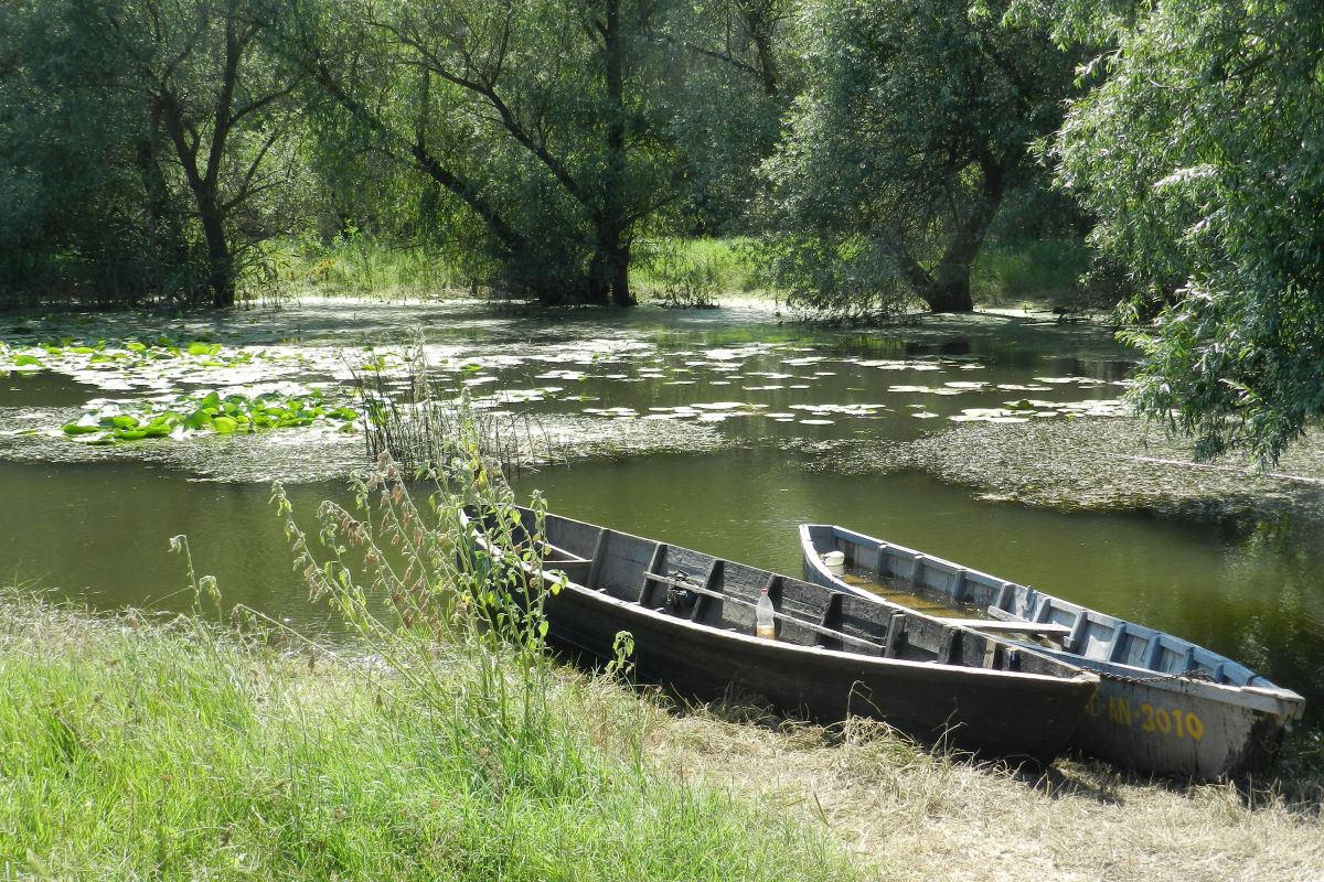 Boat at lake Beleu or Manta in Moldowa.