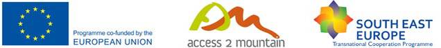 Logos von EU, Access to Mountain und South East Europe